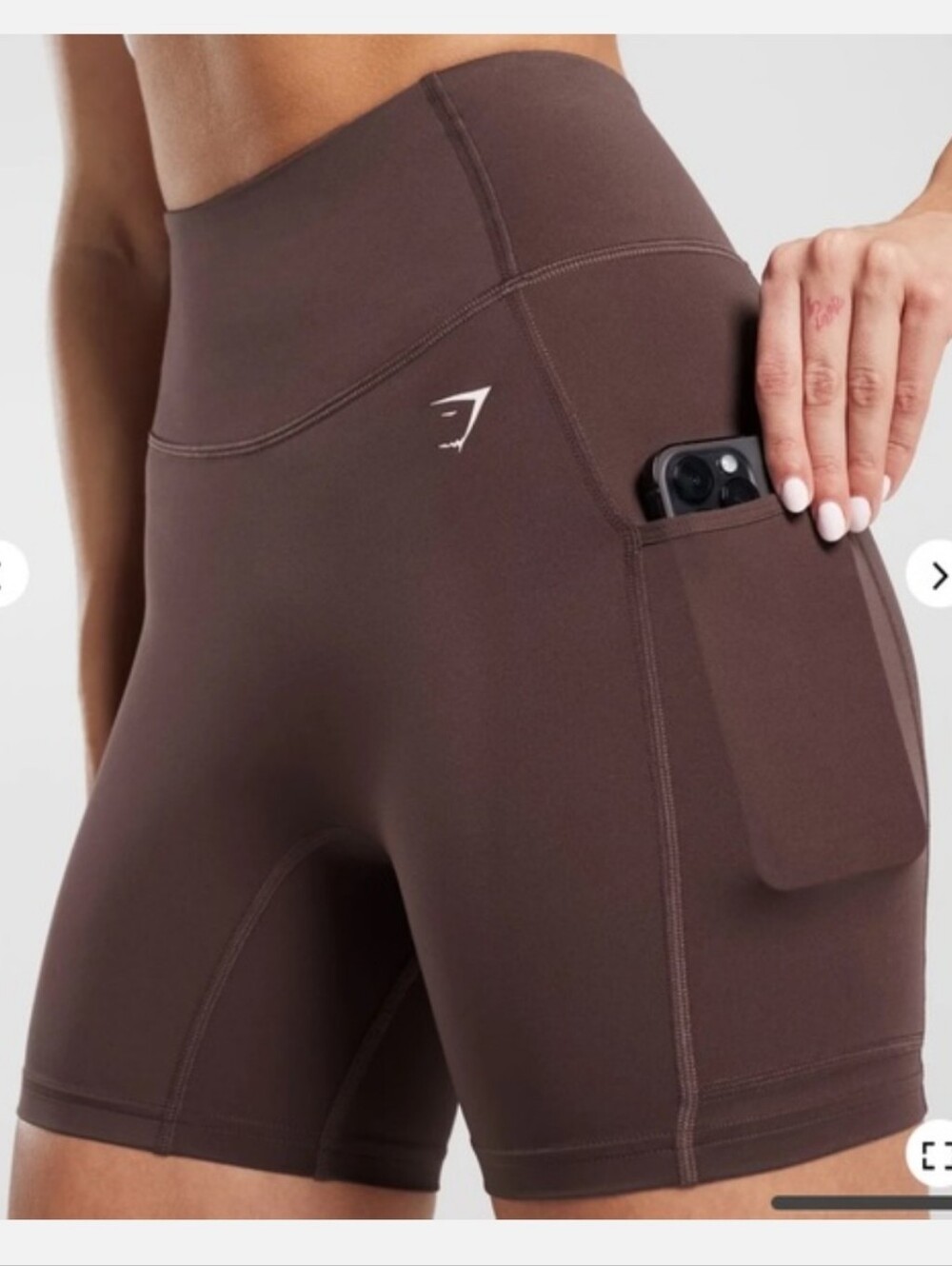 GymShark high waisted biker shorts side pockets brown Sz Small stretch bike